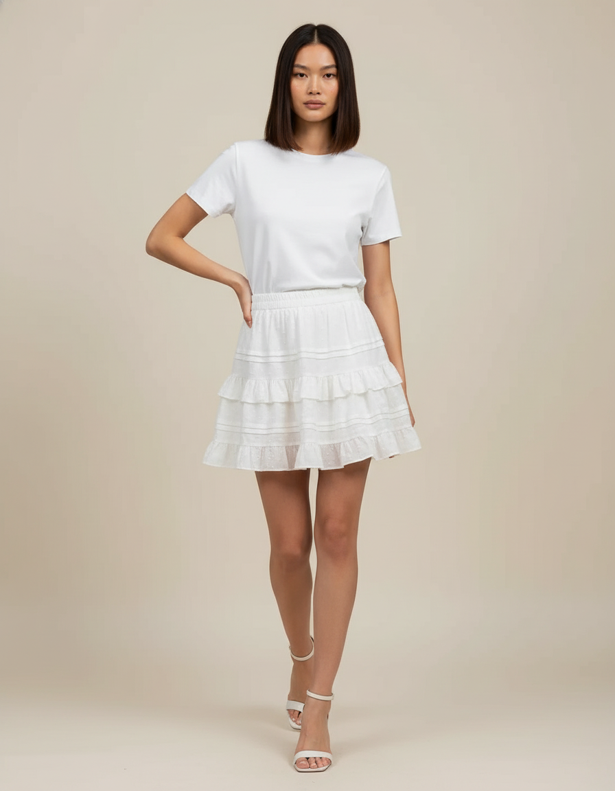 Jupe Blanche Mini À Volants Chic