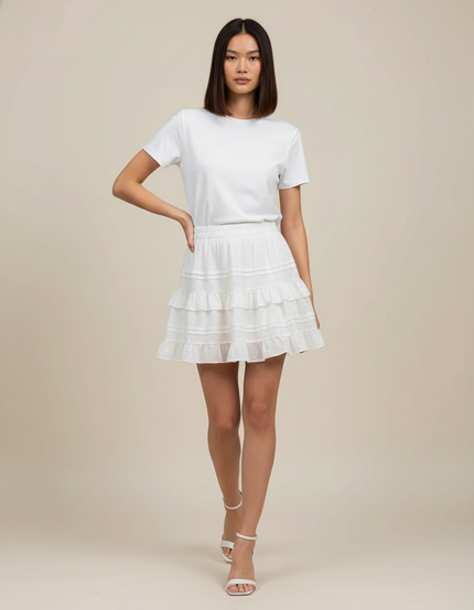 Jupe Blanche Mini À Volants Chic