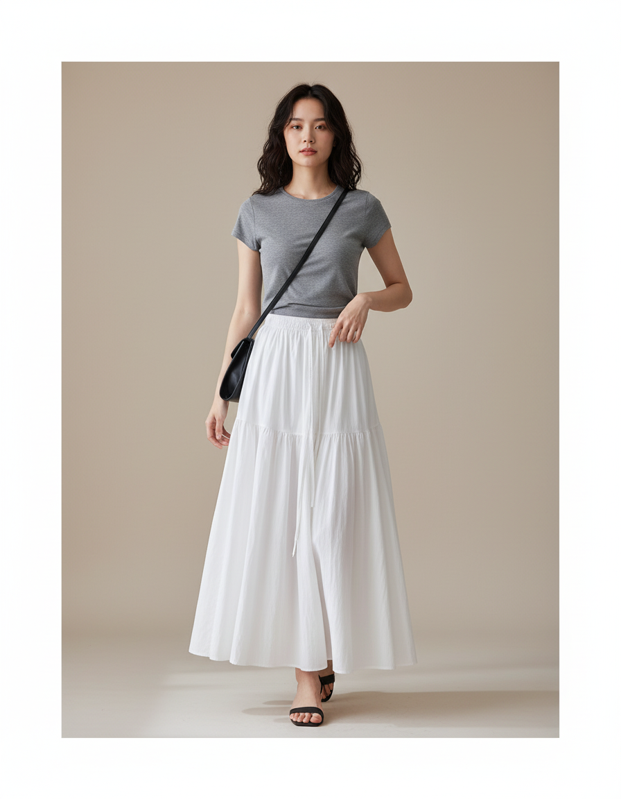 Jupe Blanche Fluide À Volants Élégante