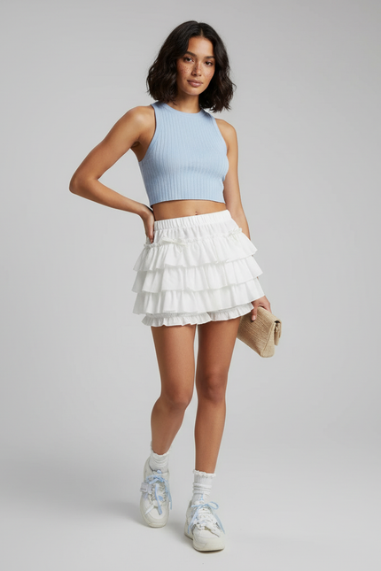 Jupe Blanche Mini À Volants Fluide Aérienne