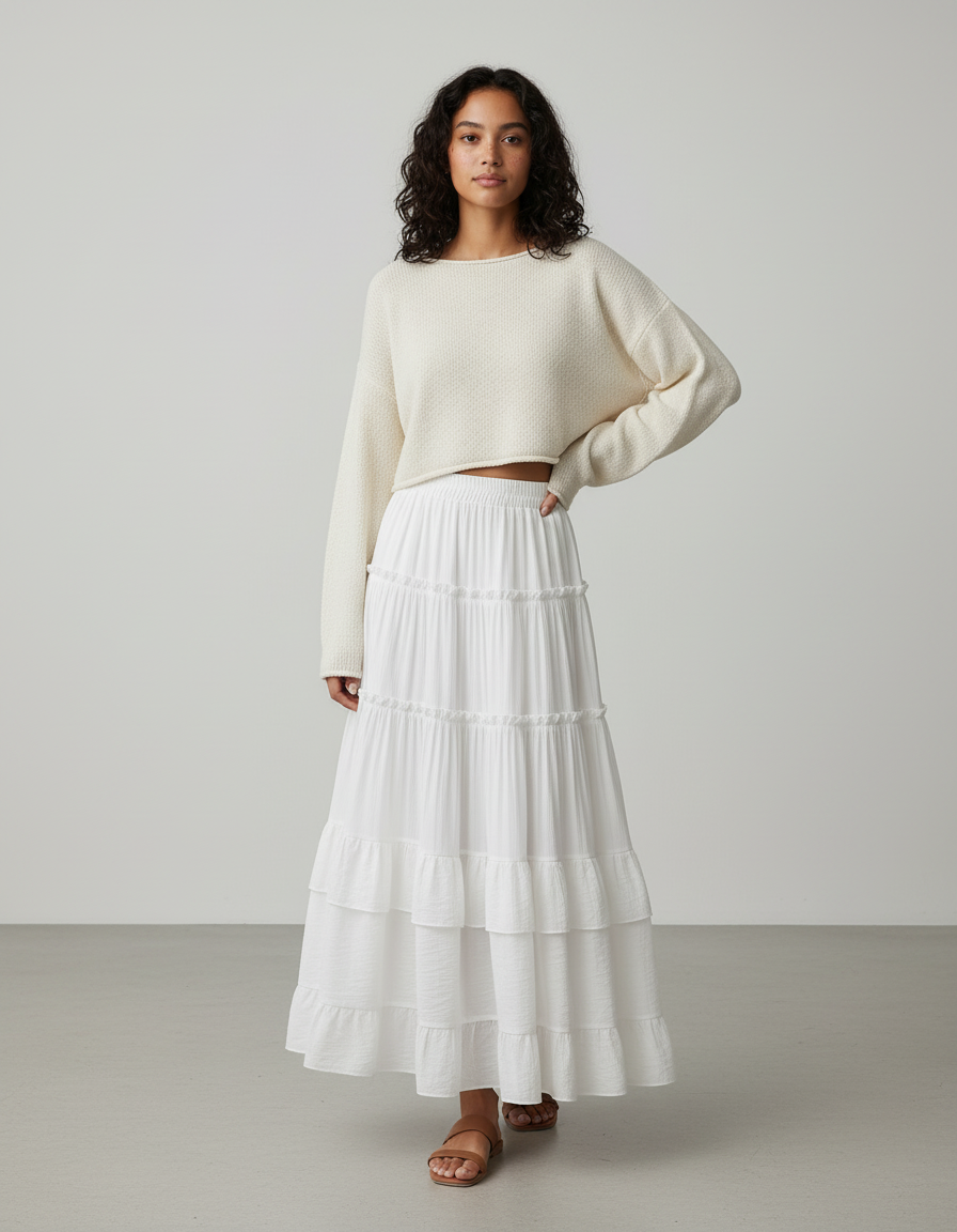 Jupe Blanche À Volants Fluide Estivale