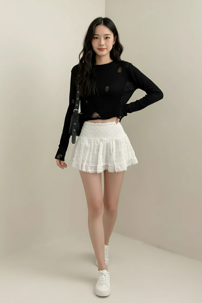 Jupe Blanche Volants Dentelle Féminine