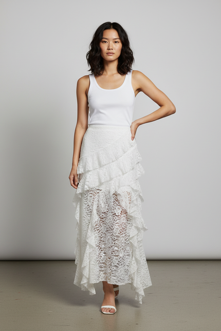 Jupe Blanche Dentelle Volants Élégante