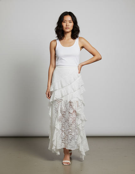 Jupe Blanche Dentelle Volants Élégante