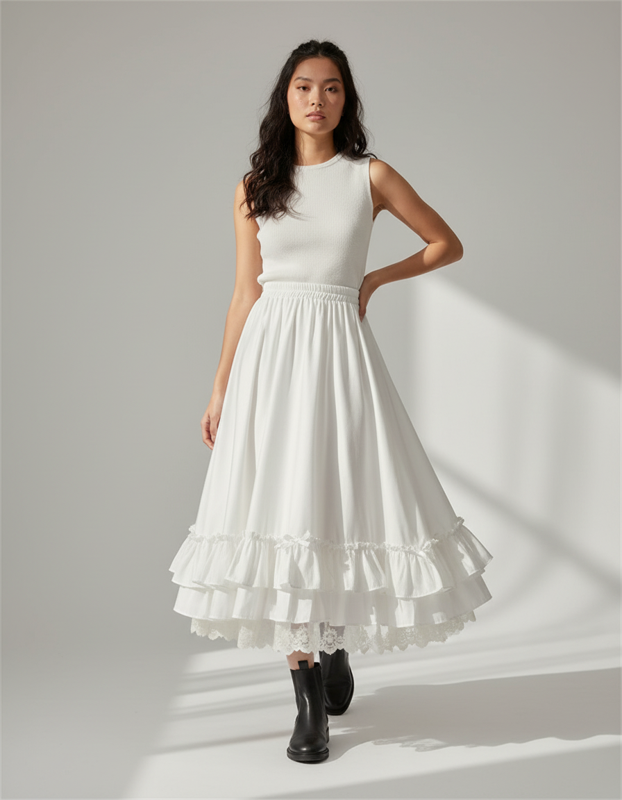 Jupe Blanche Volants Vintage