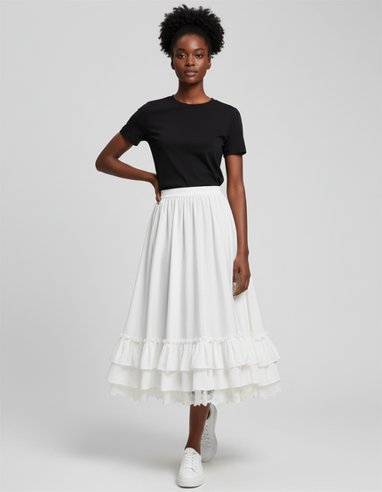 Jupe Blanche Volants Dentelle Chic