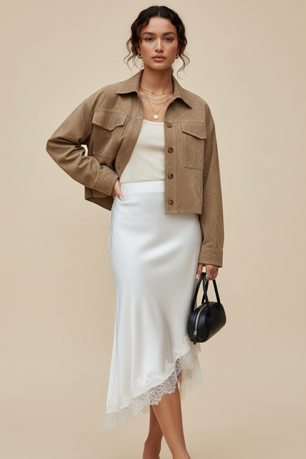 Jupe Blanche Satinée Dentelle Élégante