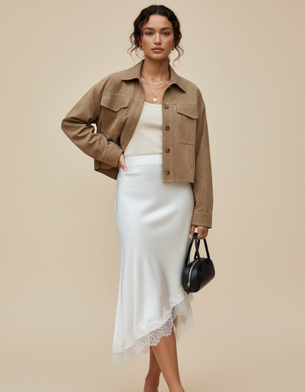 Jupe Blanche Satinée Dentelle Élégante