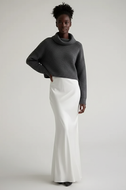 Jupe Blanche Fluide Satin Élégante