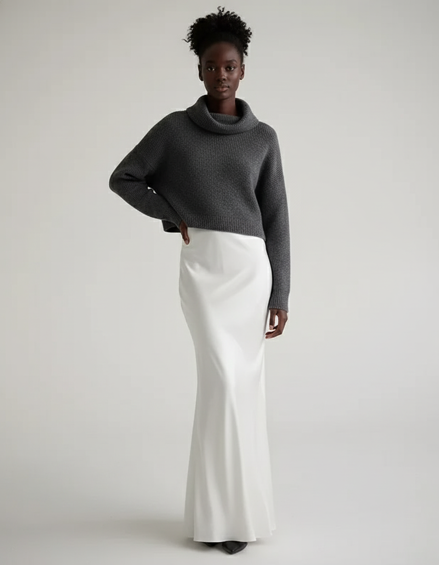 Jupe Blanche Fluide Satin Élégante