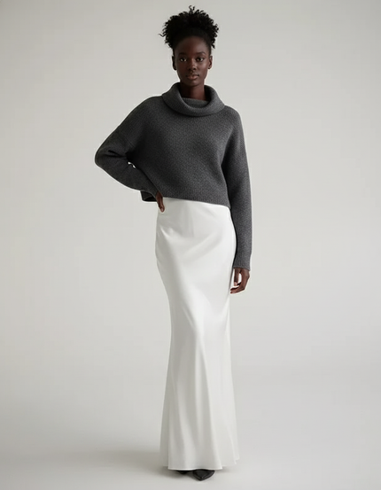 Jupe Blanche Fluide Satin Élégante