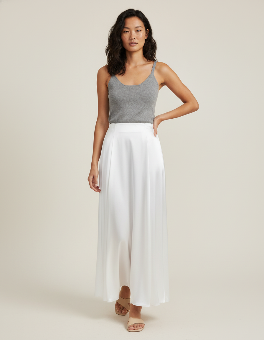 Jupe Blanche Satin Fluide Élégante Sophistiquée