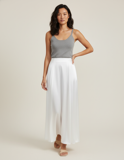 Jupe Blanche Satin Fluide Élégante Sophistiquée