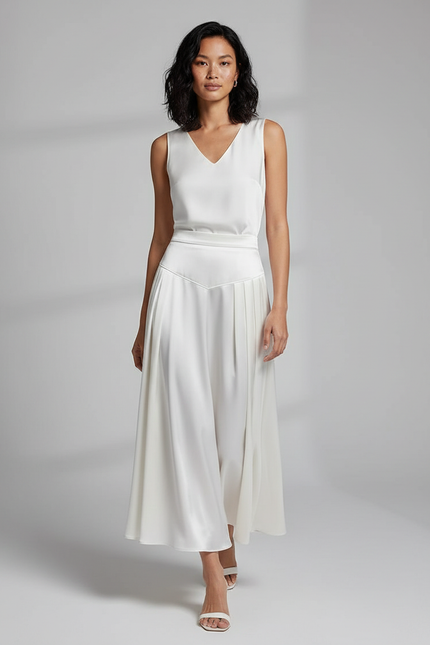 Jupe Blanche Satin Plissée Fluide