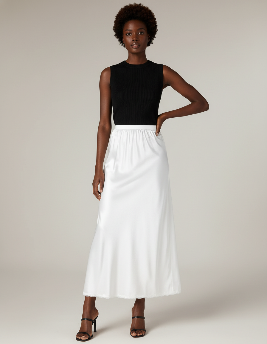 Jupe Blanche Satinée Fluide Élégante Lumineuse