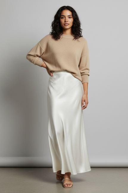 Jupe Blanche Fluide Satin Élégante Chic