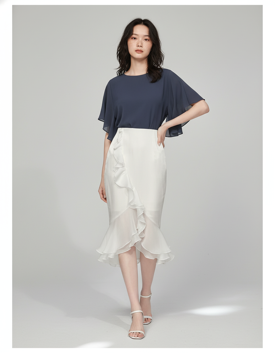 Jupe Blanche Volants Sirène Élégante