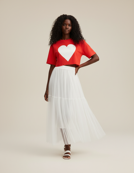 Jupe Blanche Tulle Fluide Élégante