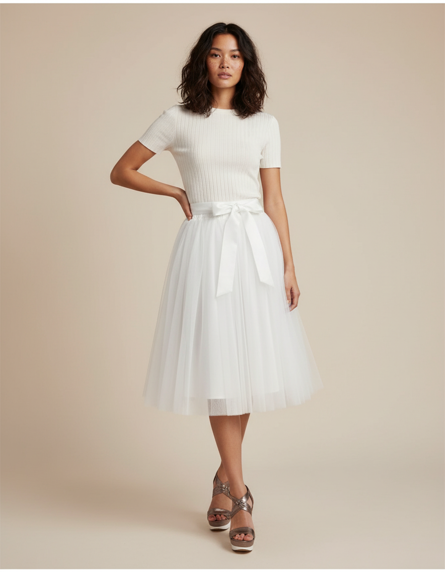 Jupe Blanche Tulle Bouffante Élégante