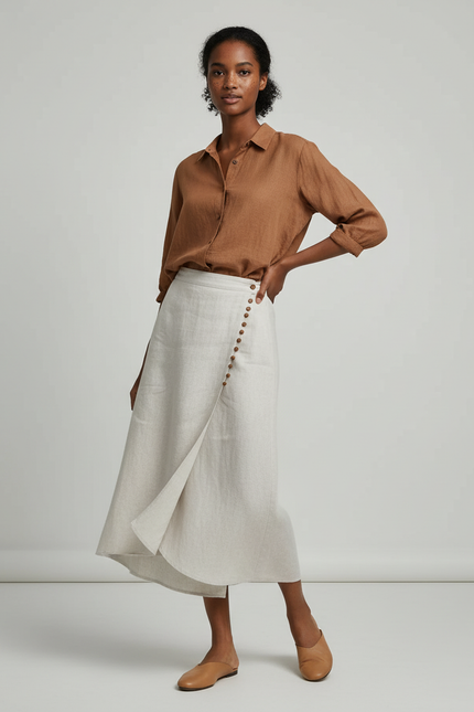 Jupe Blanche Coton Lin Asymétrique Fluide