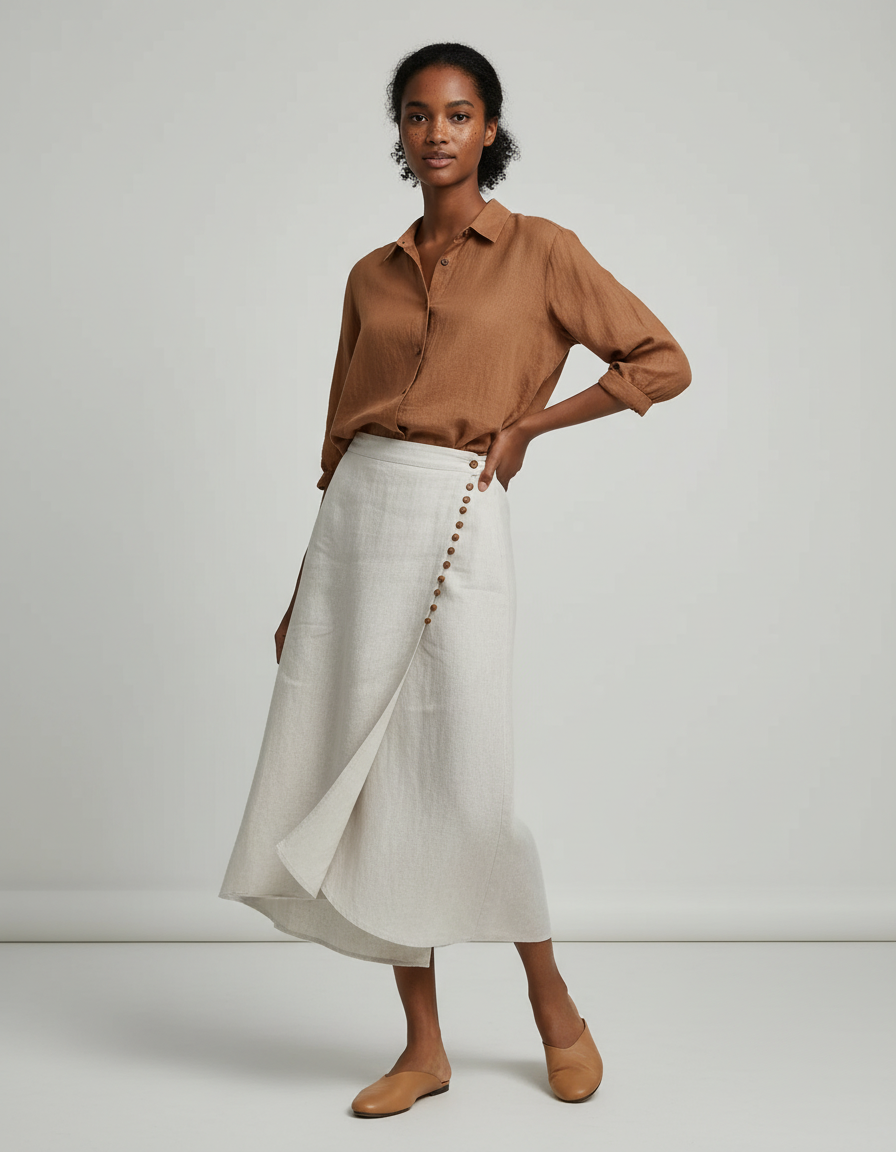 Jupe Blanche Coton Lin Asymétrique Fluide