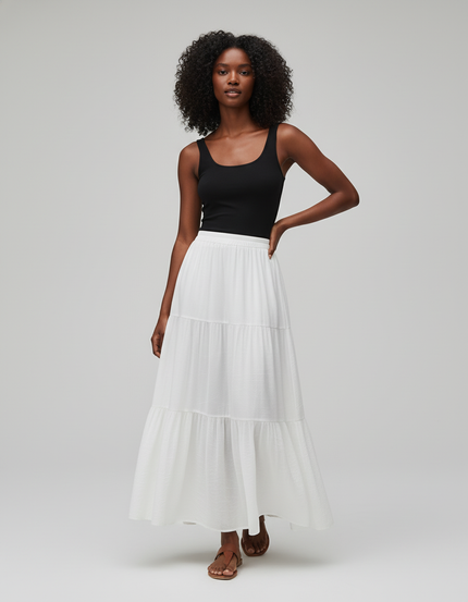 Jupe Blanche Étagée Longue Fluide