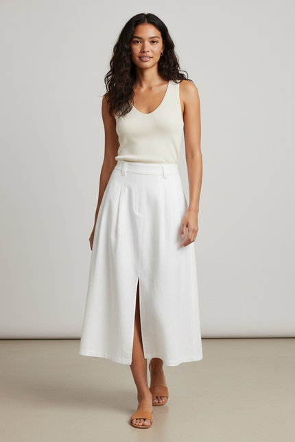 Jupe Blanche Lin A-Line Fendue Fluide