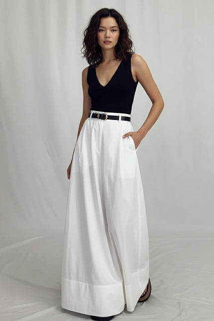 Jupe Blanche Longue Taille Haute Fluide