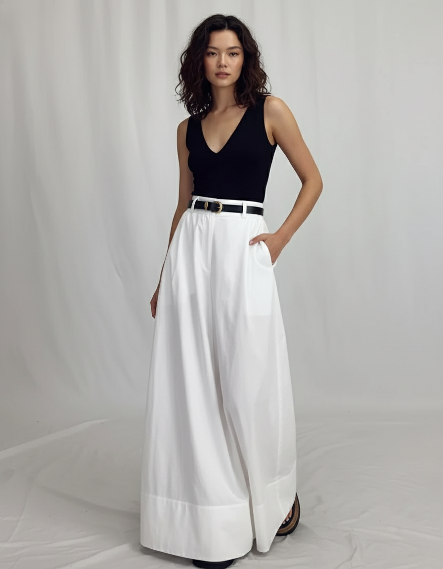 Jupe Blanche Longue Taille Haute Fluide