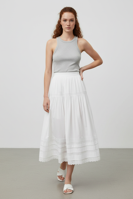 Jupe Blanche Volantée Dentelle Fluide