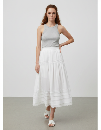 Jupe Blanche Volantée Dentelle Fluide