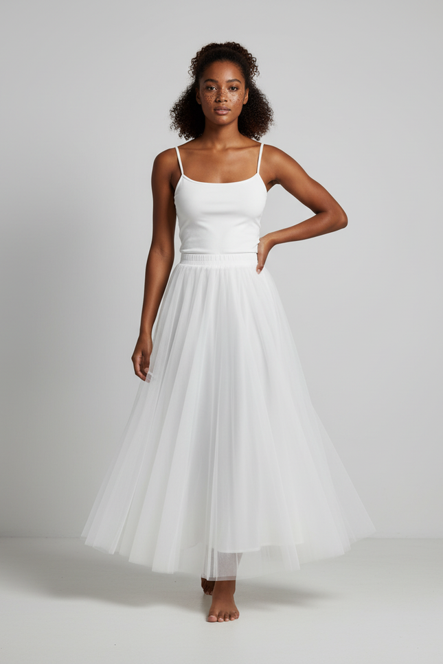 Jupe Blanche Tulle Plissée Élégante