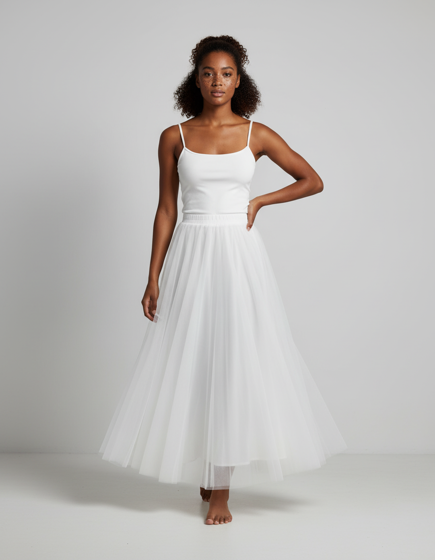 Jupe Blanche Tulle Plissée Élégante