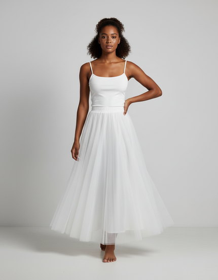 Jupe Blanche Tulle Plissée Élégante