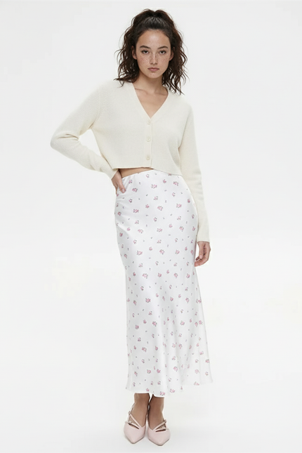 Jupe Blanche Florale Fluide Élégante