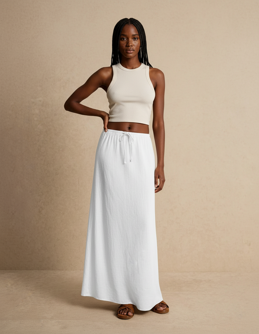 Jupe Blanche Fluide Maxi Décontractée