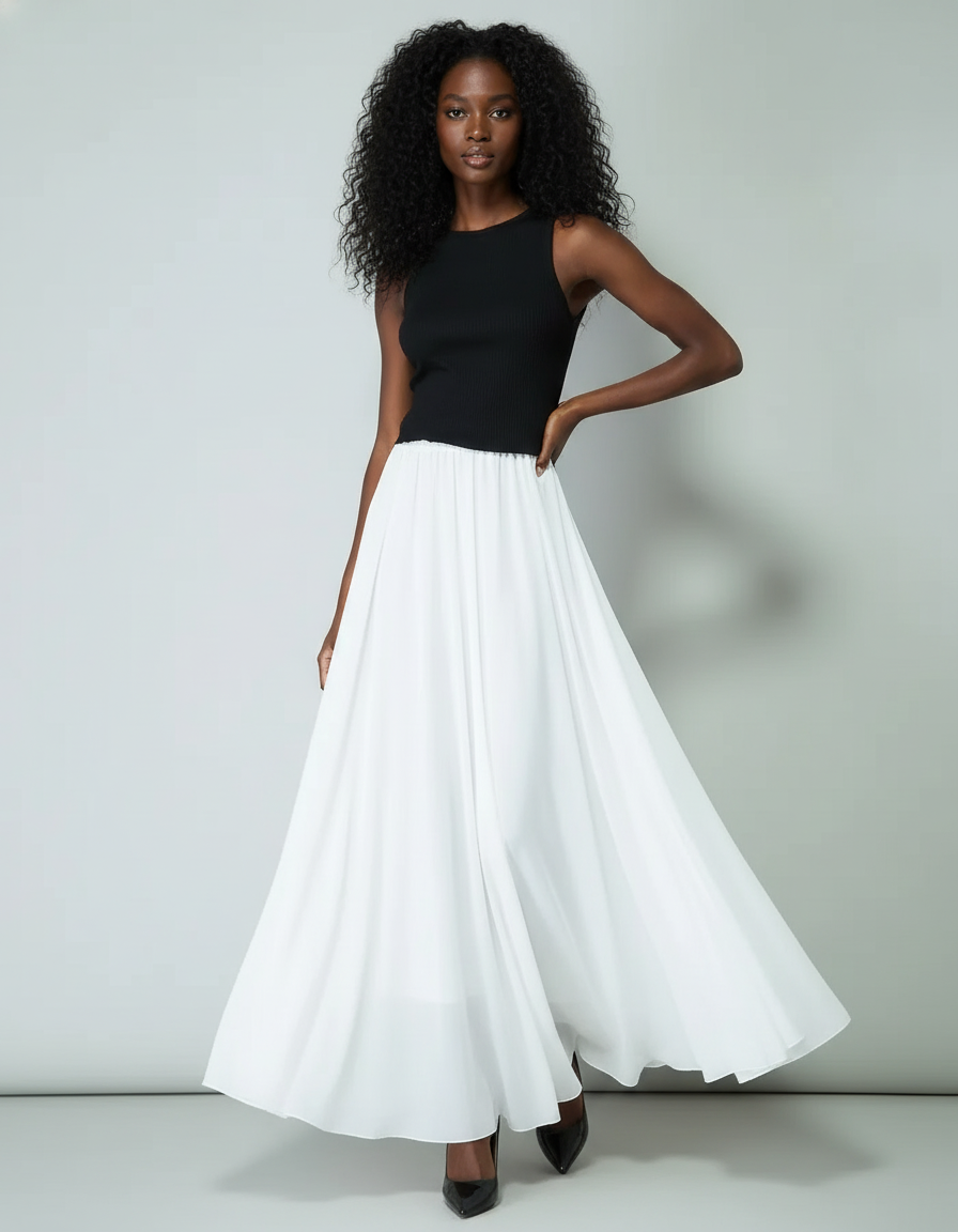 Jupe Blanche Longue Fluide Élégante