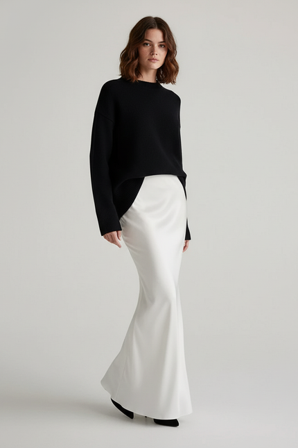 Jupe Blanche Satin Coupe Sirène Élégante