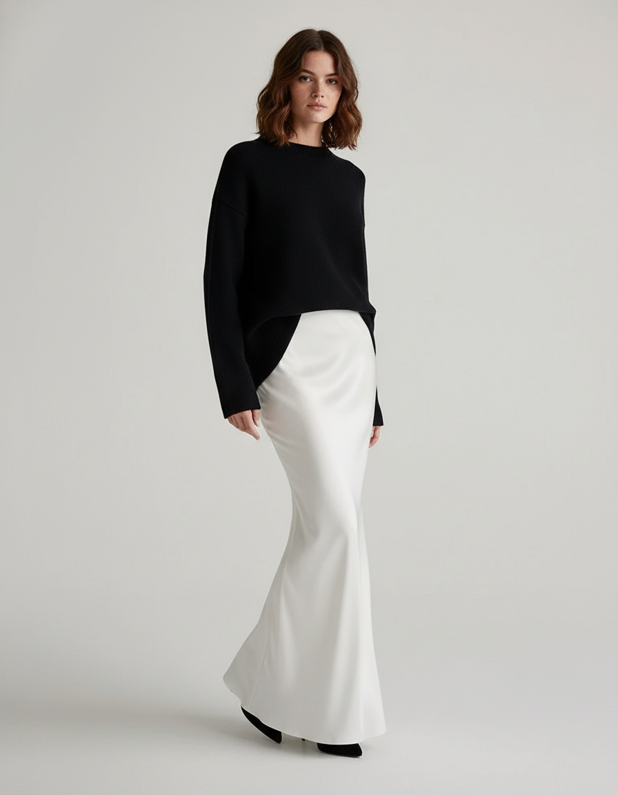 Jupe Blanche Satin Coupe Sirène Élégante