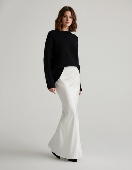 Jupe Blanche Satin Coupe Sirène Élégante