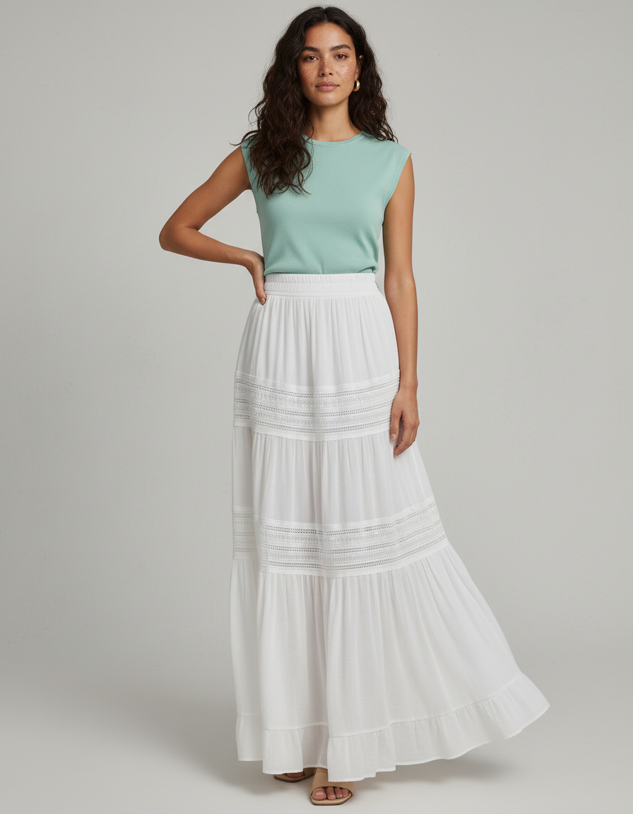 Jupe Longue Blanche Volants