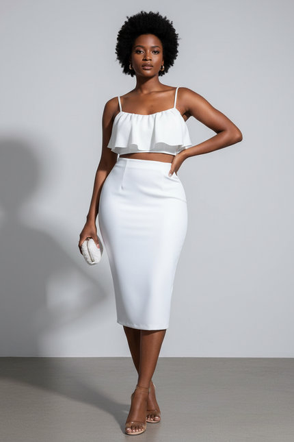 Jupe Crayon Taille Haute Blanche