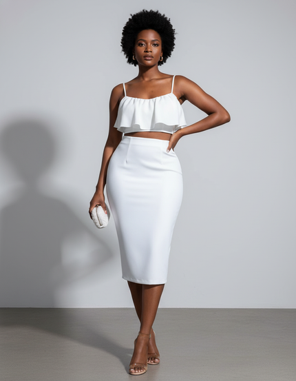 Jupe Crayon Taille Haute Blanche