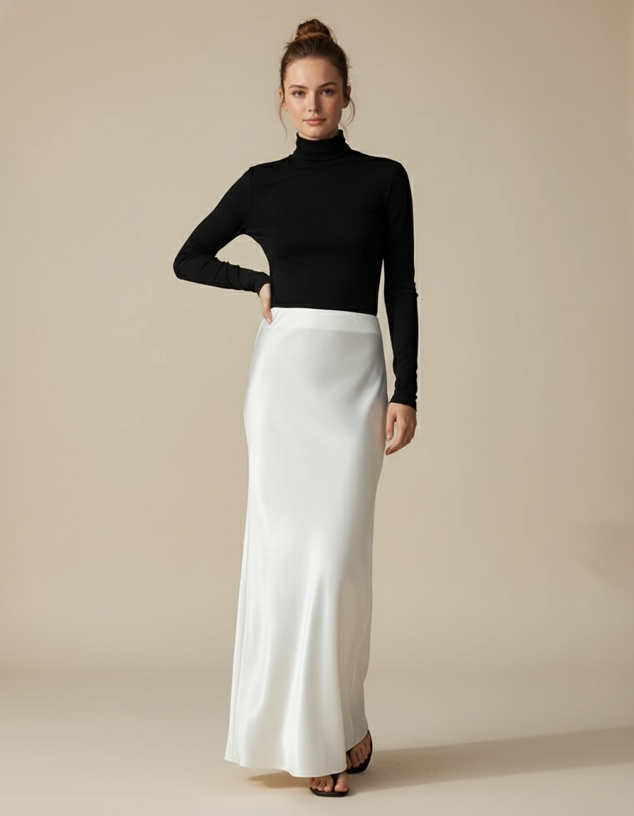 Jupe Blanche Fluide Satinée Élégante