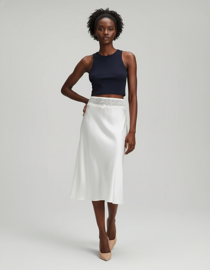 Jupe Blanche Satin Dentelle Élégante