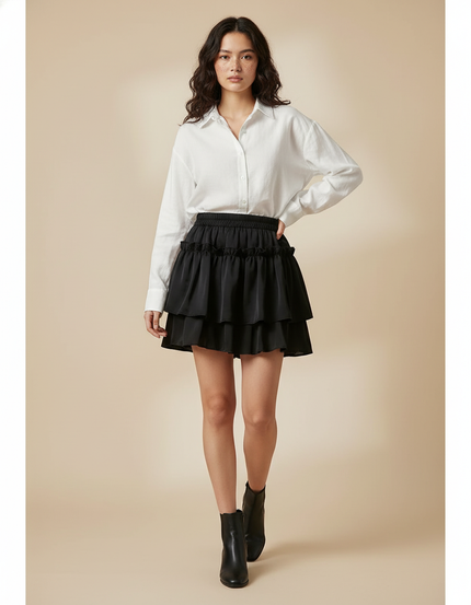 Jupe Blanche À Volants Plissée Chic