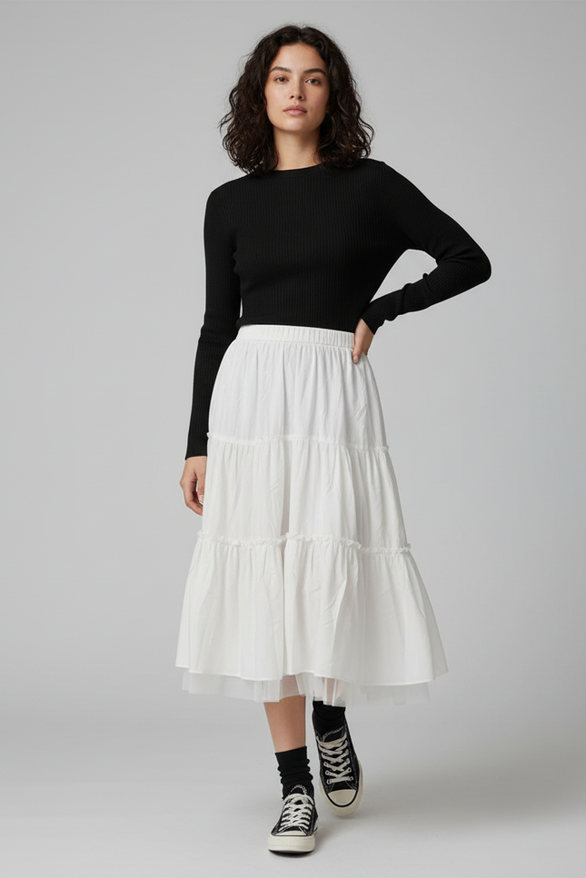 Jupe Blanche Plissée Tulle Fluide