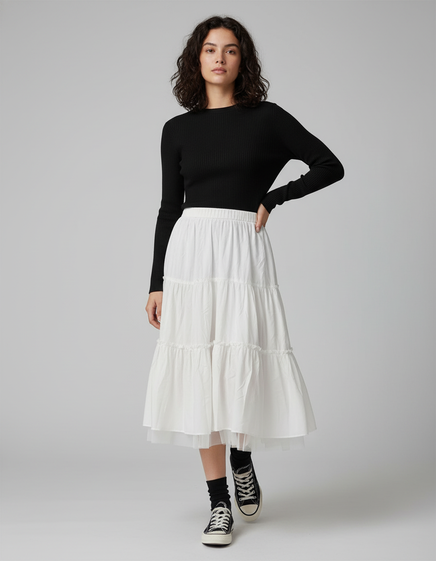 Jupe Blanche Plissée Tulle Fluide