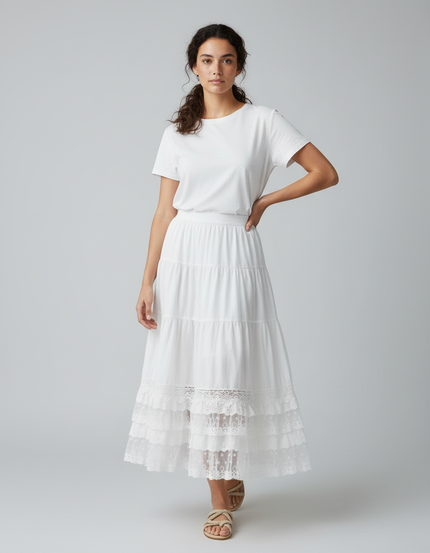 Jupe Blanche Volant Dentelle