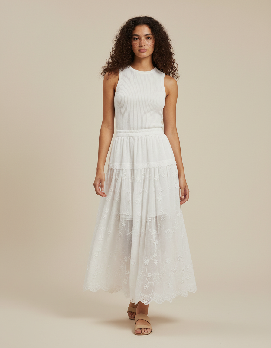 Jupe Blanche A Fleur